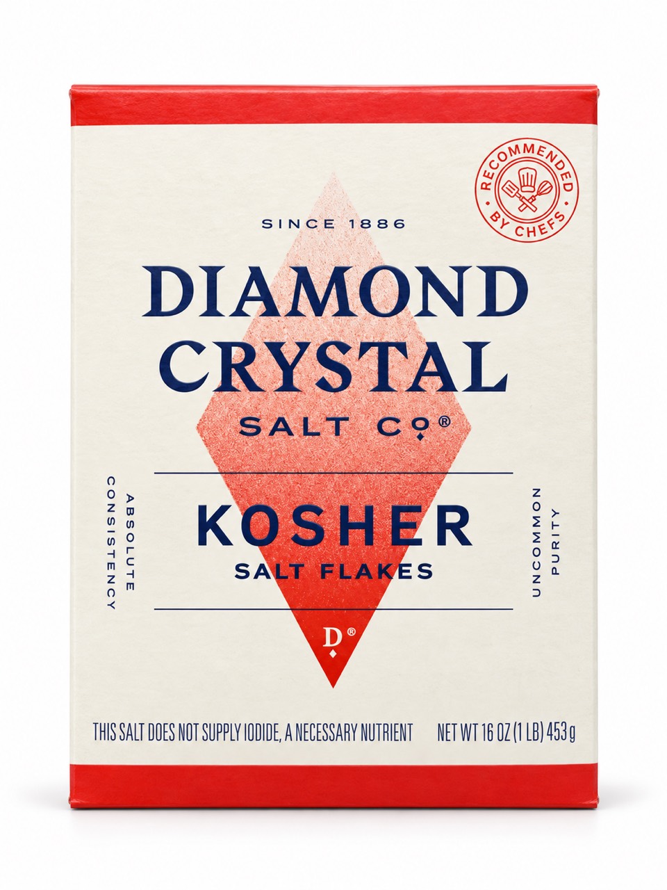 Diamond Crystal Salt Co. Kosher Salt Flakes front, 16 oz (1 lb) 453 g