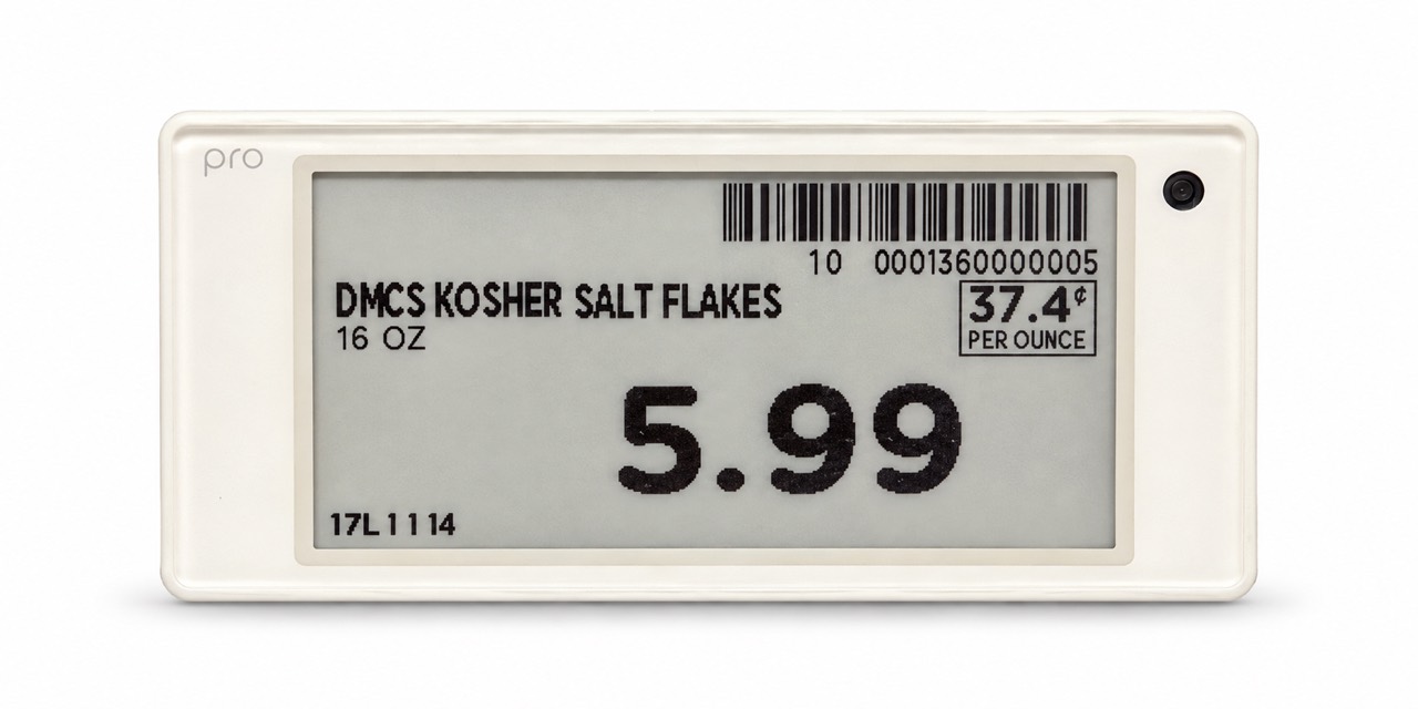Diamond Crystal Kosher Salt Flakes 16 oz matching shelf label showing 5.99 and 37.4 cents per ounce