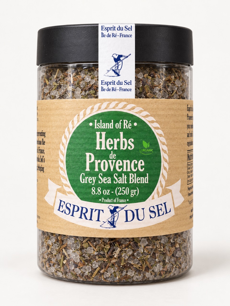 Esprit du Sel Herbs de Provence Grey Sea Salt Blend front, 8.8 oz (250 g)