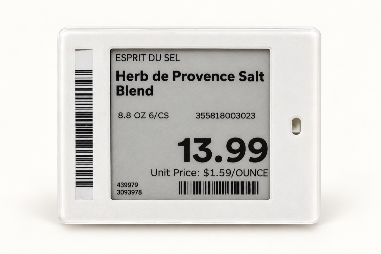 Matching Esprit du Sel Herbs de Provence 8.8 oz shelf tag showing 13.99 and $1.59 per ounce