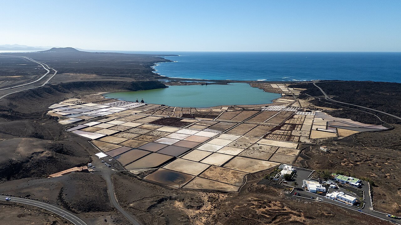 Salinas de Janubio from above. Aerial view of the Janubio salt ponds.