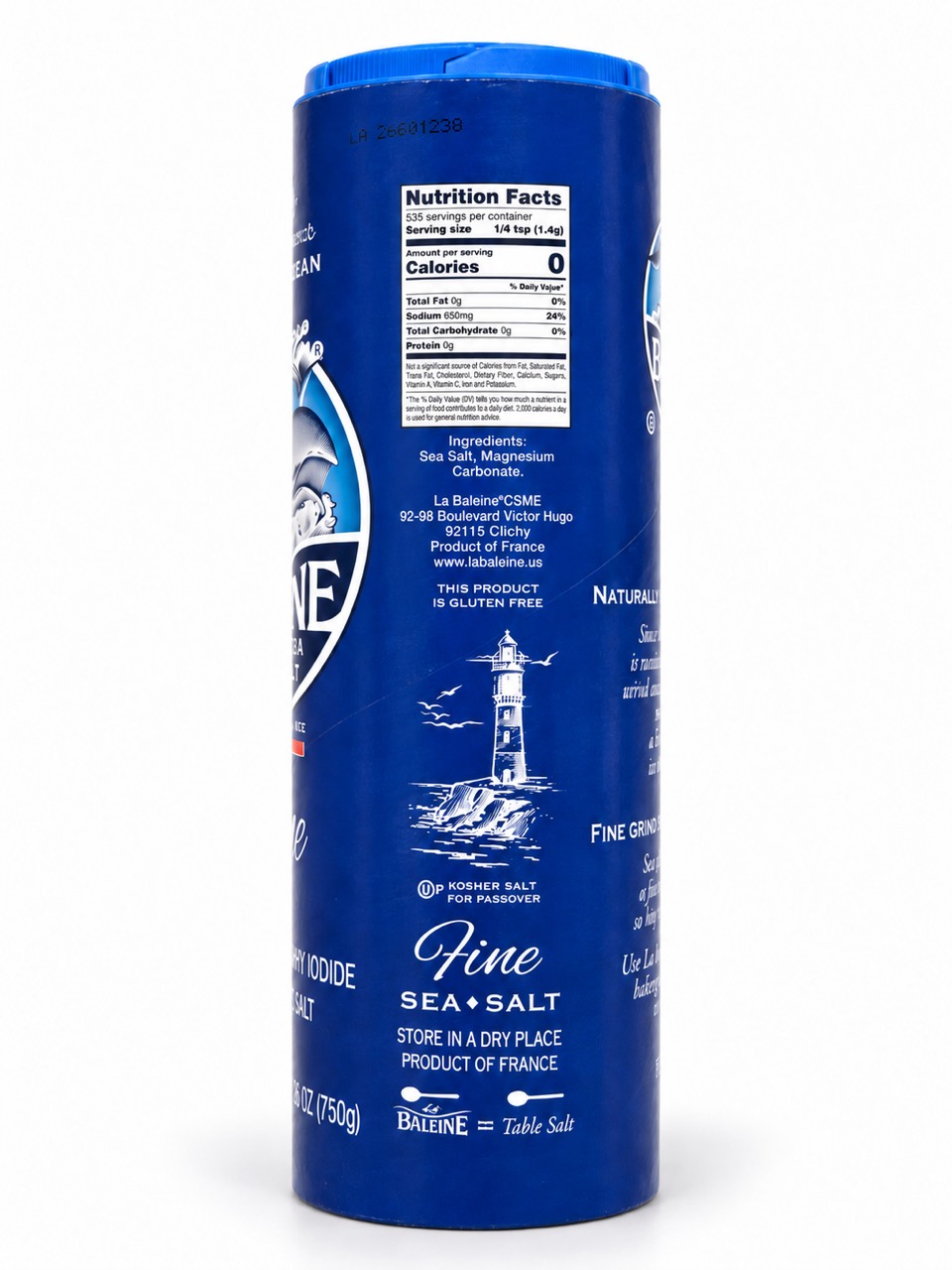 La Baleine ingredients, nutrition panel and French address