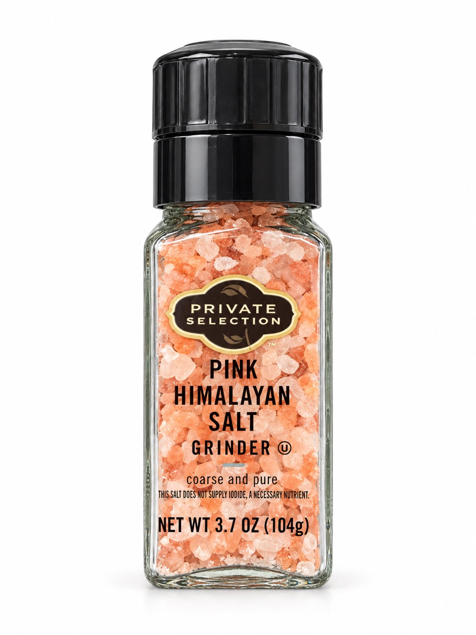 Private Selection Pink Himalayan Salt Grinder, front label, 3.7 oz (104 g)