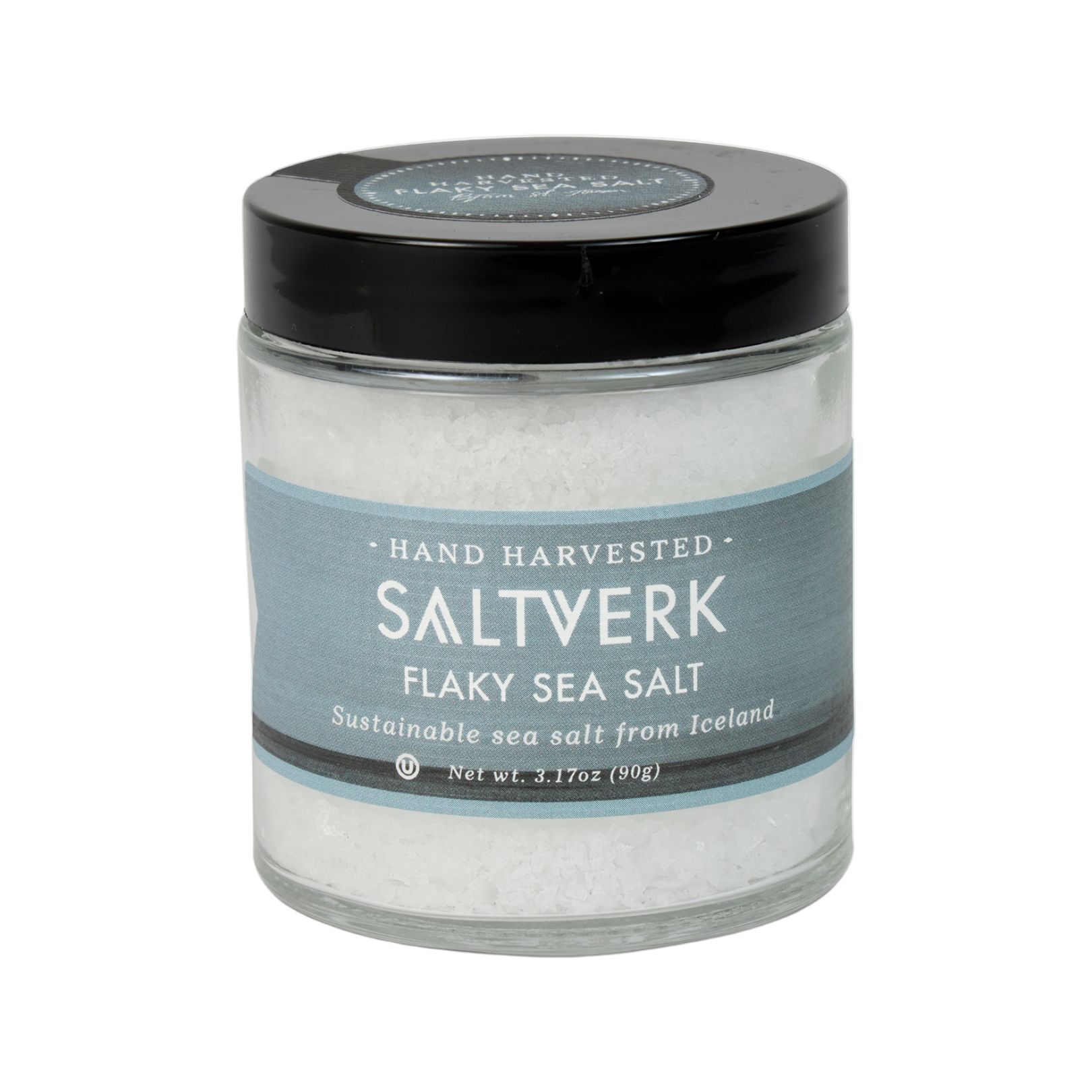 Saltverk Flaky Sea Salt in its labelled glass jar